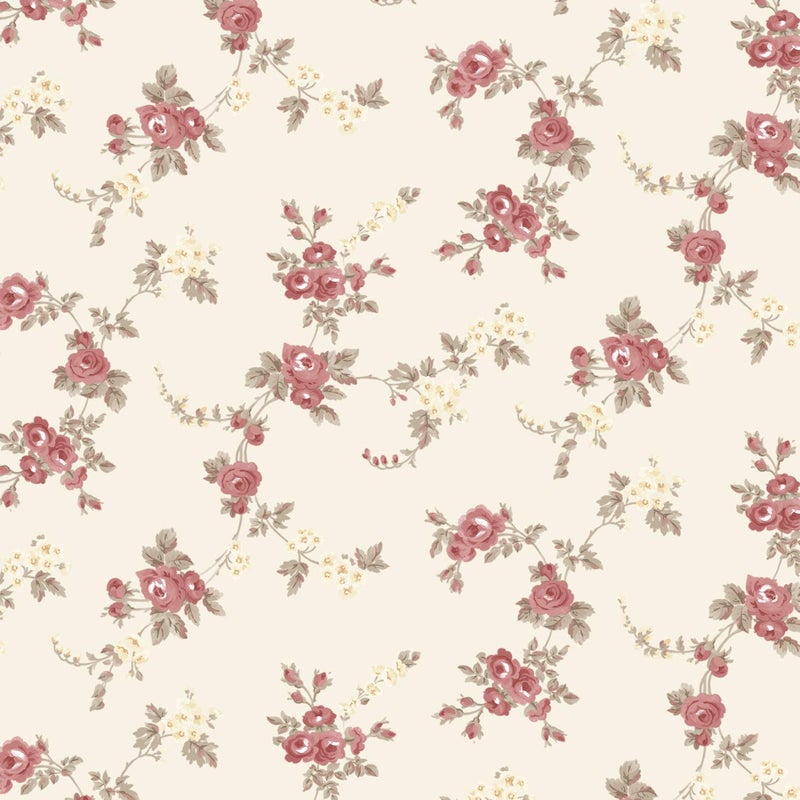 Chic Rose Wallpaper in Red, Cream & Brown